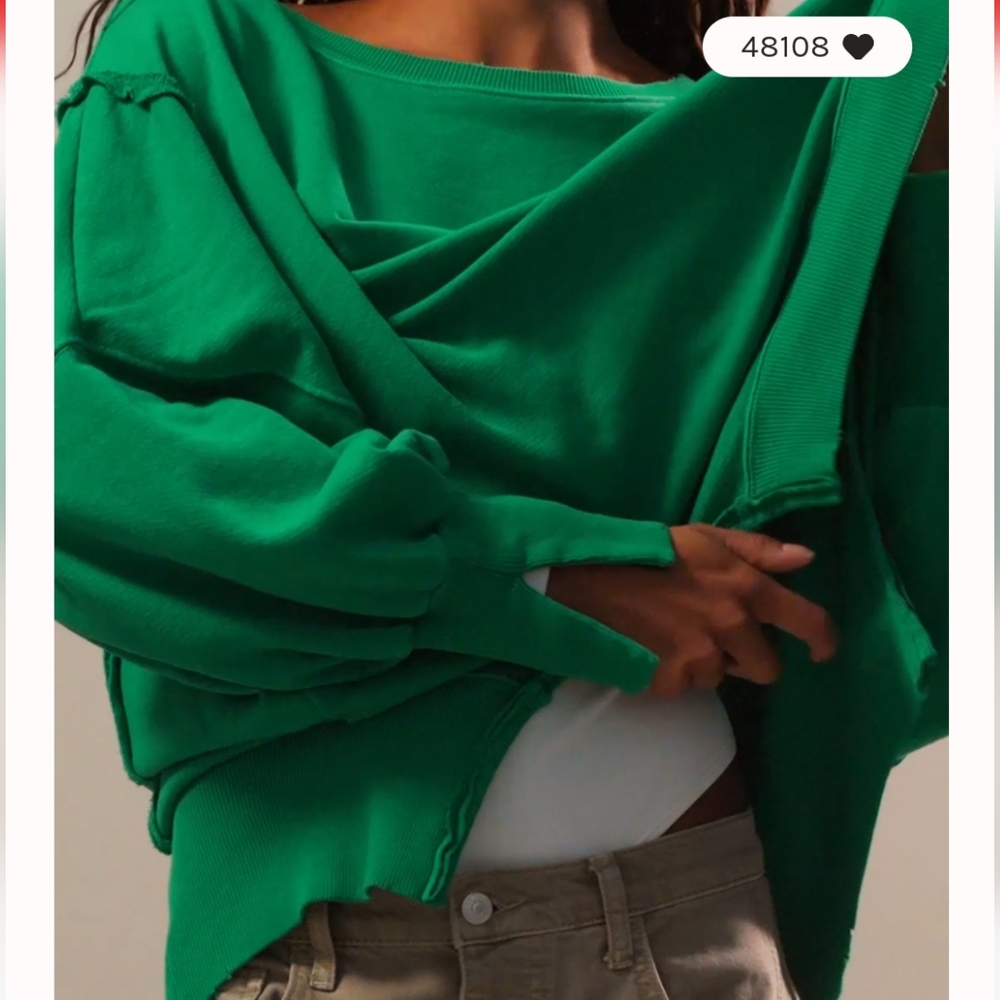 FREE PEOPLE CAMDEN Jolly Rancher Green OVERSIZED PULLOVER Sweatshirt We the Free - Picture 6 of 11